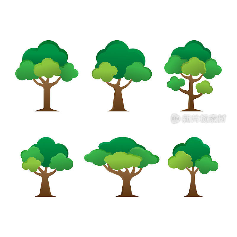 Set of Tree vector design illustration. Nature Tree vector in flat design style for decorative background graphic element. Simple Tree icon, logo, sign and symbol vector illustration.
